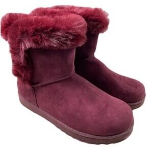 SO Paulina Maroon faux fur winter pull on boots size 9